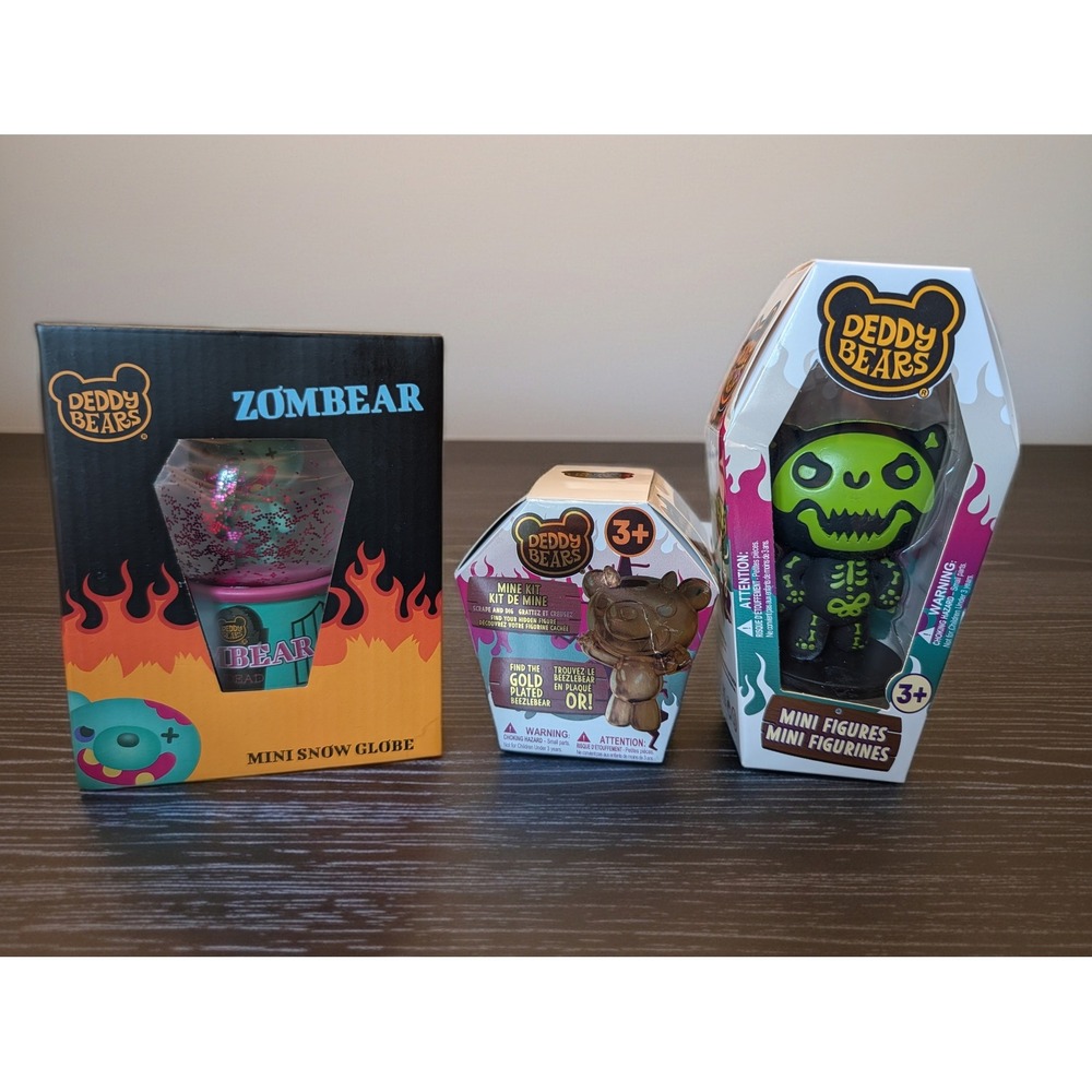 Deddy Bears Zombear Mini Snow Globe‎ Mini Figure and Mine Kit Bundle 3pc Set NEW